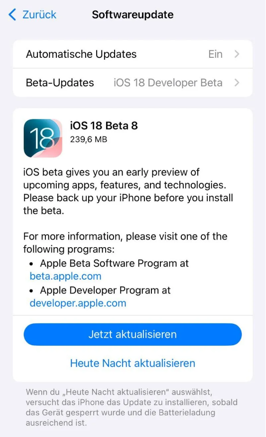 新竹镇苹果手机维修分享苹果 iOS / iPadOS 18 开发者预览版 Beta 8 发布 